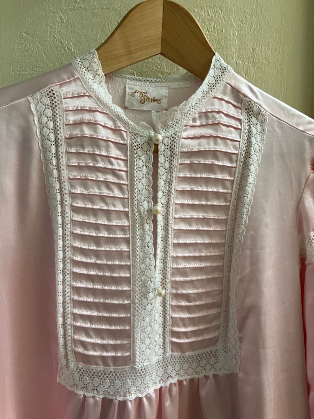 Vintage Pink Lace-Trim Satin Nightgown, NEW